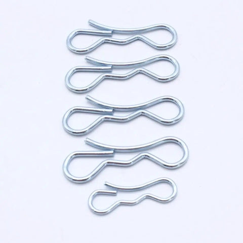 5 Piece Heavy Duty Alloy Steel Cotter Pins Silver Lockfasteners For Industrial Sci Work Replace Old Rusted Parts Strong Corrosion Resistant Clips arranged in a row on white background.