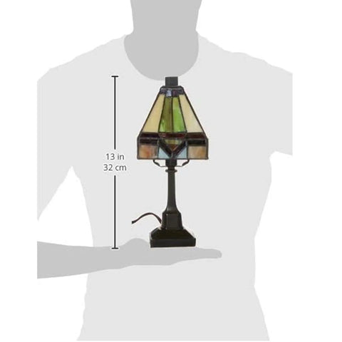 Nouveau Tiffany Style Mini Table Lamp With Real Stained Glass 84 Glass Cuts Multicolor Moroccan Amber Glow Frank Lloyd Wright Inspired