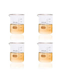 Set of four 500ml beakers with printed graduations filled with liquid, 3.3 borosilicate glass, Griffin low form, ASTM E960 ready, lab work