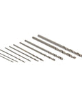 25 Piece HSS Micro Twist Drill Bit Set for PCB and Metal arranged by size on white background