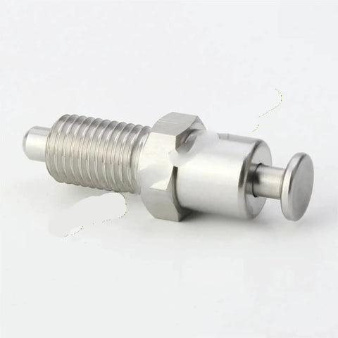 Workhorse Indexing Plunger With Hand Retractable Spring Pin Locking Screw Precision Threaded Bolt for CNC Machining close-up view.