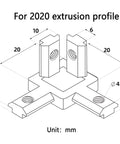Diagram of 3-way bracket for 12 Sets 2020 Aluminum Extrusion Hardware Kit with measurements in millimeters.