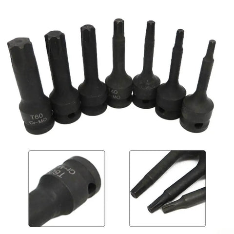 Essential 7-Piece Star Bit Socket Set With 3/8 Drive Includes T20 Through T60 For Tough Auto Repair Jobs And Home Mechanics Looking To Rock A Reliable Tools Kit, black oxide