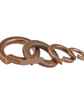 Brass Spring Lock Washers For M3 To M12 Fasteners, Split Lock Gasket in varying sizes on white background