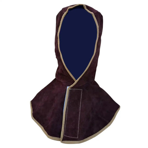 Five Pack Cowhide Welding Hood Cap And Neck Drape For Welders And Metalworkers, brown cowhide protective hood view