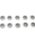 Buttery Smooth 10 Pcs Nylon Pulley Rolling Bearing Wheels For Furniture Drawer And Sliding Door Runner Hardware in white.