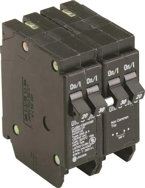Quadplex Breaker Assembly One 2 Pole 30 Amp And Two 1 Pole 20 Amp Common Trip 120 240V Plug In HACR Rated UL Type BRD