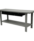 Heavy Duty Steel Workbench With A Spacious Seven Foot Top And Extended Lip Edge Features Hella Durable Locking Drawers Plus A Bottom Storage Shelf, gray steel, 78 3/4 x 25 1/2 x 34-in.