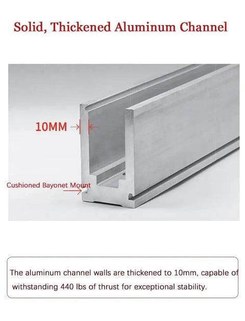 Solid, Thickened Aluminum Channel 10mm width with cushioned bayonet mount for strong support in various installations.