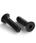 M3 0.5 X 10mm Flat Head Socket Cap Screws Countersunk Bolts Alloy Steel Class 10.9 Black Oxide Finish DIN 7991 Fully Threaded Corrosion Resistant Ideal for Automotive Machinery DIY Projects 100 Piece Pack, two screws displayed.