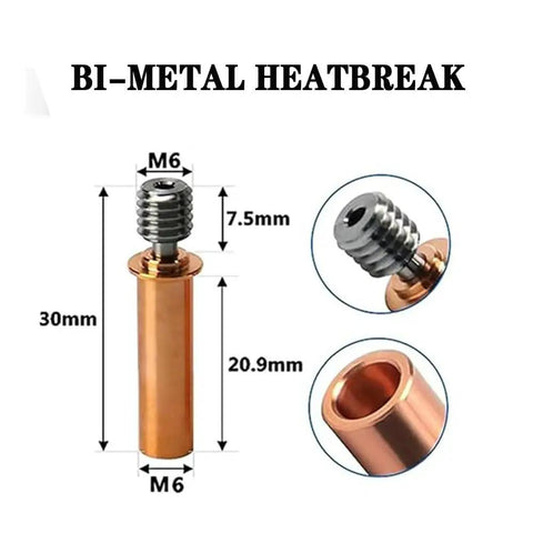 All Metal Bimetal Heat Break Upgrade For 3D Printers Titanium Copper Throat For Fast Heat Transfer Dope Performance Ender 3 V2 Neo Ender 3 Neo CR 6 Max CR 5 Pro And CR10 Series Hotend Component, M6 30mm bi-metal heat break with copper tube and titanium throat