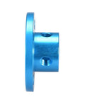 Side view of blue aluminum 8mm Inner Diameter Rigid Flange Shaft Coupling For Motors, 16mm Outer Diameter, showing mounting holes.