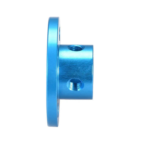 Side view of blue aluminum 8mm Inner Diameter Rigid Flange Shaft Coupling For Motors, 16mm Outer Diameter, showing mounting holes.