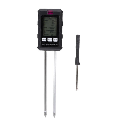 All In One 6 In 1 Soil Tester With pH Meter And LCD Display Measures Soil Moisture Temperature Humidity And Fertility For Gardening Lawn Farm And Outdoor Plants.