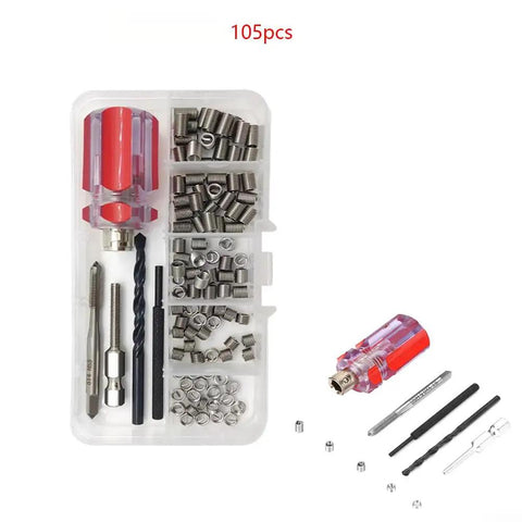 105 Piece Thread Repair Kit M2 To M6 With Premium 304 Stainless Steel Inserts For Stripped Threads, Quick Fixes For Home, Auto And Machinery Projects, One Complete Set, in case with tools