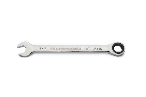 Fifteen Sixteenth Inch 4 Degree Swing Arch 12 Point Ratcheting Combination Wrench With Off Corner Loading For Better Grip And Less Rounding