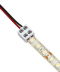 25 Pack Solderless 2 Pin LED Tape Light Connectors Screw Down Terminal Block Tape To Wire For 5V 12V 24V White Single Color Strip Lights 8mm High Current Up To 6A shown connecting LED strip to wire