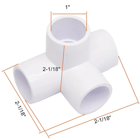4 Pack 1/2 Inch PVC Fittings 4 Way Elbow Connector Furniture Grade For DIY Shelving And Storage Frames, close-up view