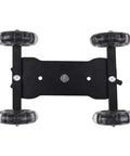 Top view of 4 Wheel Camera Dolly On Track For Smooth Shots with silica gel wheels, black aluminum base, tabletop video slider.