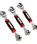 Heavy Duty Swivel Socket Wrench Set 8mm To 21mm Perfect For Grease Monkey Projects featuring three chrome wrenches with rubber grips.
