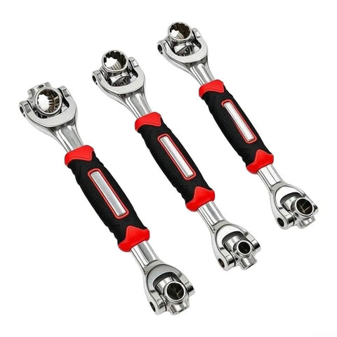 Heavy Duty Swivel Socket Wrench Set 8mm To 21mm Perfect For Grease Monkey Projects featuring three chrome wrenches with rubber grips.