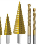 Must-Have Titanium-Coated Drill Bit Set For DIY Pros; Heavy Duty Bearing Steel Twist Bits Kill Through Wood Metal And More Like A Boss With Smooth Step Design And Snazzy Case Included, 6-piece set, 4-32mm