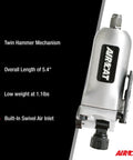 3/8 Inch Butterfly Impact Wrench with Built-In Air Inlet and Twin Hammer Mechanism, ergonomic grip, compact for tight spots
