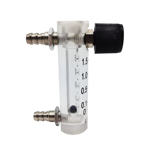 Oxygen Flow Meter 0.1-1.5 LPM For Fluid Filtration System With Acrylic Body Dope Design Easy Setup Control Valve Regulator Compatible 0.314 Inch Barbs For Quick Tube Connection Unidirectional Air Flow Durable Lab Grade, acrylic body with barbs