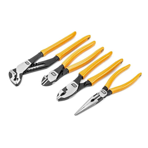 4 Piece Mixed Dipped Material Pliers Set With K9 Jaw Design High Leverage Joint 35 Percent More Cutting Power Aggressive Angled Teeth For A Beefy Grip Durable Slip Resistant Handles Pro Grade Hand Tool Kit