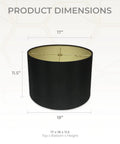 Shallow Drum Hardback Lamp Shade 17 By 18 By 11.5 Inches Black With Gold Exterior shown with product dimensions
