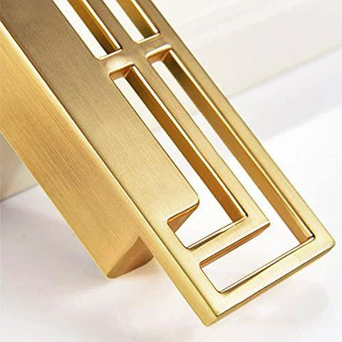 Gold Brushed Copper Finish Cabinet Handles Set Of Six 100mm Long 32mm Wide 20mm Thick Double Hole 32mm Center To Center Zinc Alloy Pulls With Auspicious Chinese Patterns For Kitchen Drawers Cabinets And TV Consoles