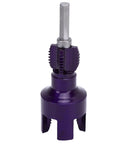 LiebeWH Integrated Pipe Threading Tool With Dual Function Design For Cutting Precis Accurate Threads On 1/2 And 3/4 Inch Pipes Using Standard Electric Drill Ideal For Durable PVC Home Repair Projects, close-up view of purple pipe cutter.