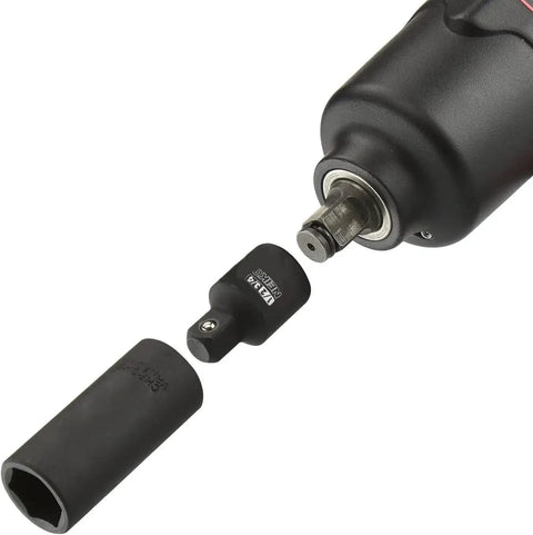 3/4 Inch To 1/2 Inch Impact Socket Adapter Reducer for impact guns and wrenches, heavy duty, chrome vanadium steel in use.