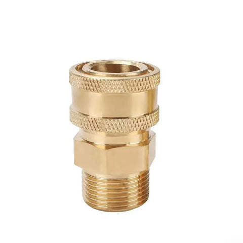 Three Eighths Inch To M22 Male Quick Release Pressure Washer Connector Copper Adapter For Garden Hose Easy Change, Gold Finish Spare Part