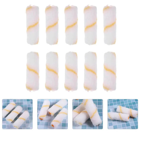 48 Pack Mini Paint Roller Covers With Super Soft Polyester Nap in assorted colors for trim work and detail painting.