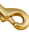 Close-up of heavy duty solid brass swivel bolt snap hook, single ended, built to last, 7/8 inch eye, 3.25 inch length, 4 pieces.
