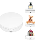 Upgrade Your Product Shots With This Slick White Electric Turntable For Sparkly Jewelry Displays Featuring 360 Degree Glass Rotation And A Super Stable Motor Made For Pro Quality Photos Every Single Time, showing various items, with controls visible.