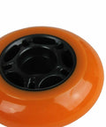Close-up of single 80mm 89A orange inline skate wheel for rollerblade and hockey skates, part of eight pack, durable and smooth rolling.
