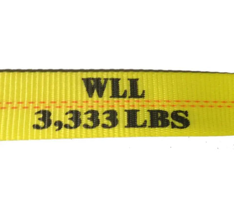 Close-up of Yellow 2 Inch 30 Foot Ratchet Tie Down Straps With Wire Hooks Beefy Heavy Duty 10 Pack showing 3,333 lbs WLL text