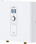 Hella Good On Demand Tankless Water Heater Paired With A Three Stage Whole House Filtration System For Heavy Metal Removal Total Space Saving Setup Built Right display with digital temperature controls.