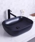 USZWBY Vessel Sinks Bathroom Sink Washbasin Art Basin Ceramic Black Square Sink with modern faucet on marble countertop.