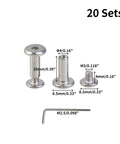 Twenty Sets Silver M3 X4mm Chicago Screws Stainless Steel Rivets With Metric Hex Key, showcasing fasteners and hex key size details.