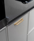 2 Pack 5 Inch Center To Center Champagne Bronze Cabinet Handles With Backplates installed on modern kitchen drawer