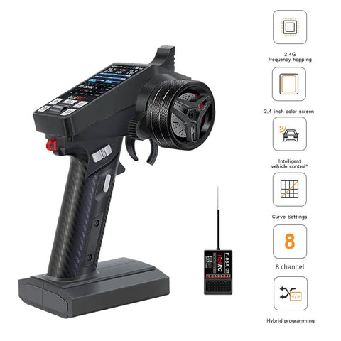 8 Channel 2.4G FHSS RC Transmitter and Receiver with Lanyard for 1/8 to 1/24 Crawler Drift Truck Boat Tank Plug and Play Upgrade