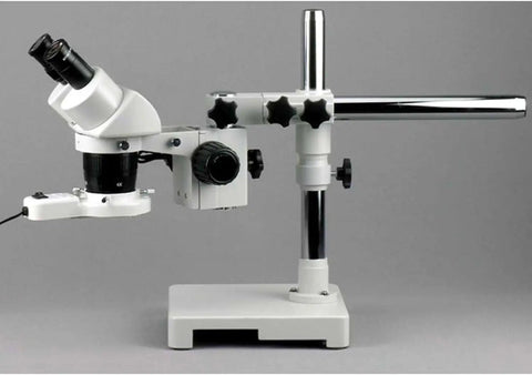 Binocular Microscope With Boom Stand And Fluorescent Ring Light SW-3B24-FRL, 10x And 40x Magnification, 2x/4x Objectives, WH10x Eyepieces, Great For Home Science Nerds And Classroom Projects, 110V-120V Power on boom arm stand
