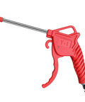 High Velocity Air Blow Gun With Shielded Rubber Nozzle For Rapid Debris Removal And Auto Detailing. Red ergonomic grip design.