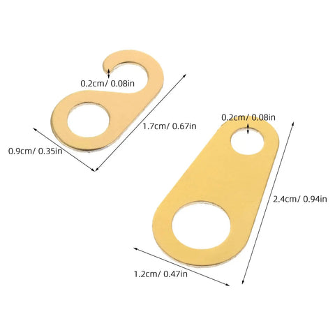 8 Piece Weight Driven Clock Chain Hook Set for Antique Grandfather Floor Clocks with size measurements shown