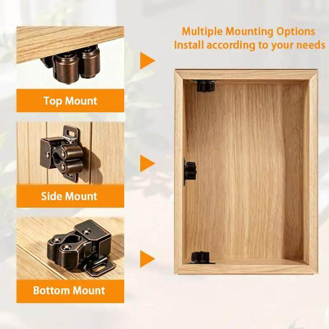 Multiple mounting options for Heavy Duty Bronze Double Roller Catch Cabinet Latches Sturdy Alloy Smooth Operator Closet Door Hardware Kit.