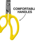 Electrician Scissors For Pros 6.75 Inch Heavy Duty Snips With Serrated Blades Non Slip Teeth, yellow ergonomic handles shown