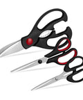 Boss All Purpose Kitchen Scissors 3 Pack Set For Poultry Fish And Vegetables, featuring ergonomic handles and stainless steel blades.